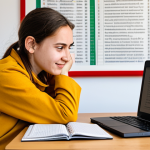 A focused young adult, fully clothed in modest casual attire, experiencing a sudden "Aha!" moment while studying Hungarian. They are seated comfortably at a clean, modern desk, surrounded by language learning materials like a laptop displaying Hungarian text, a notepad with grammar notes, and a Hungarian dictionary. Soft, warm light fills the room, highlighting an expression of clear understanding and quiet triumph on their face. The scene conveys intellectual discovery and the joy of breaking through a language barrier. Safe for work, appropriate content, perfect anatomy, correct proportions, natural pose, well-formed hands, proper finger count, natural body proportions, professional photography, high quality, family-friendly.